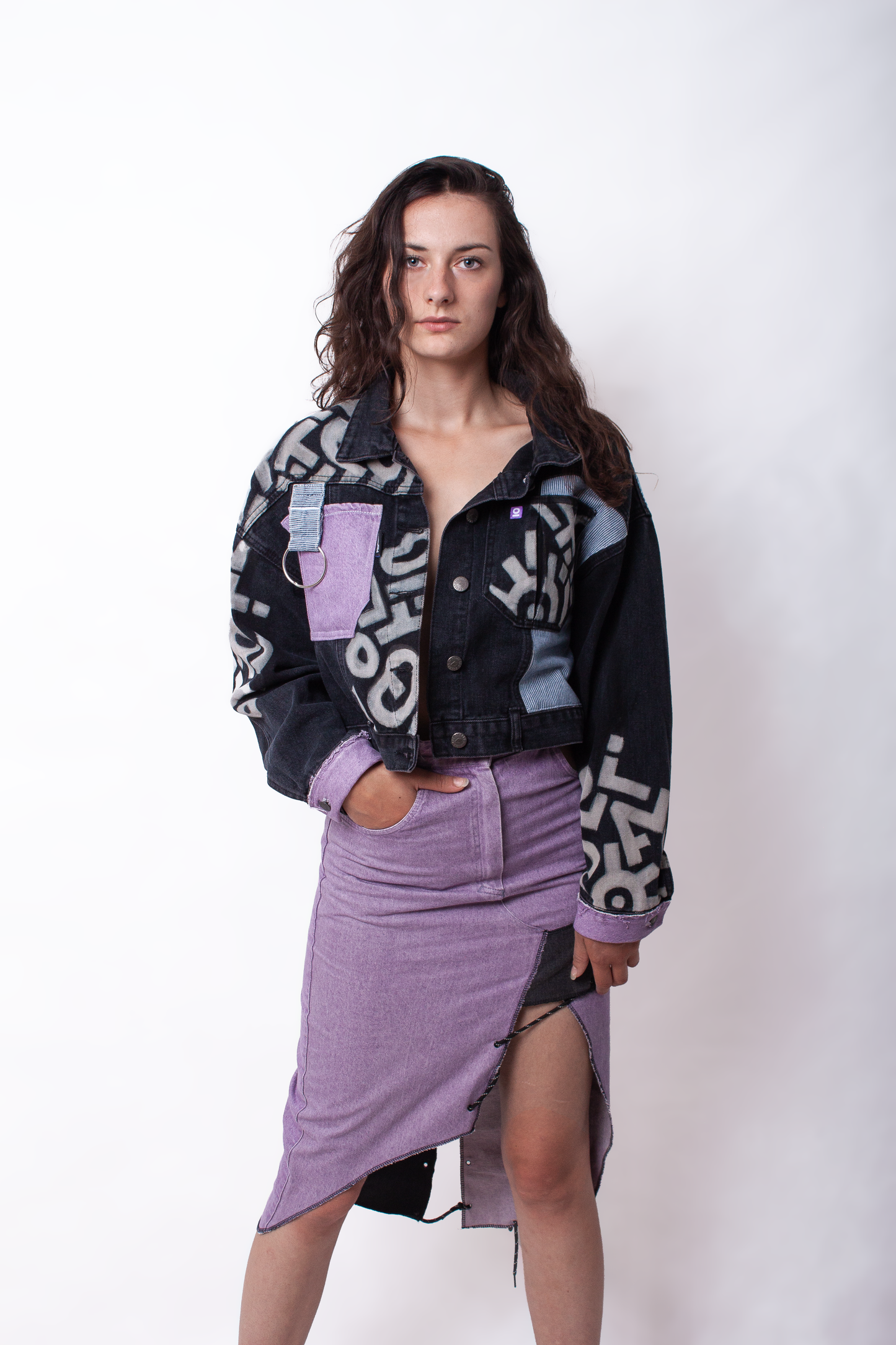 Purple denim split Skirt