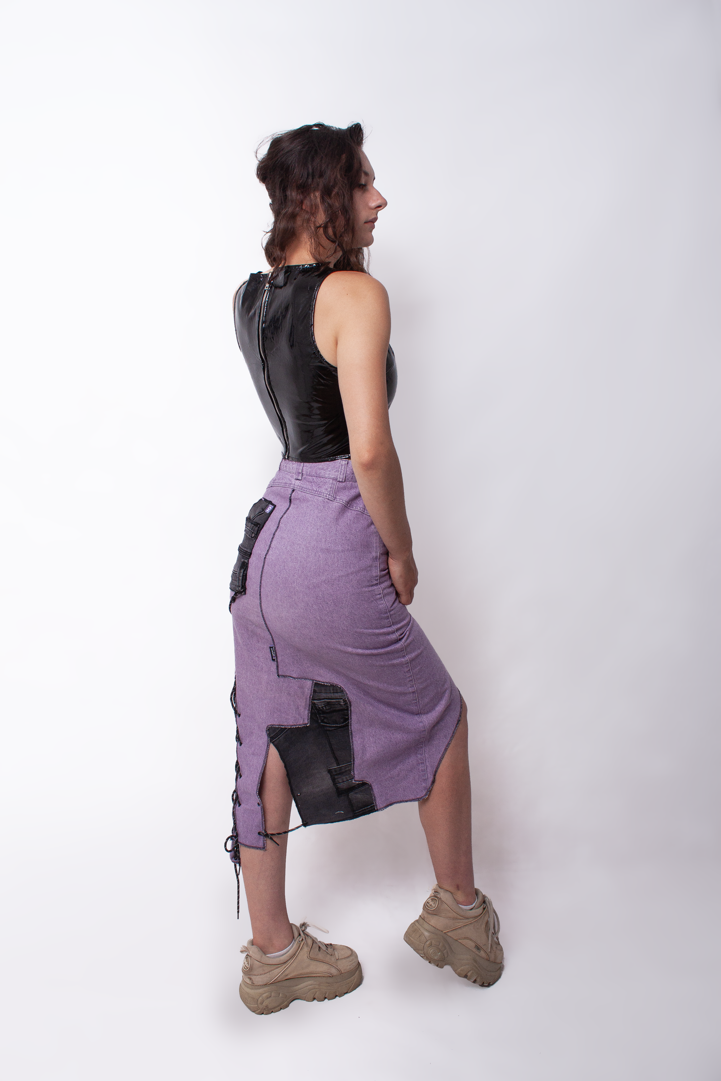 Purple denim split Skirt