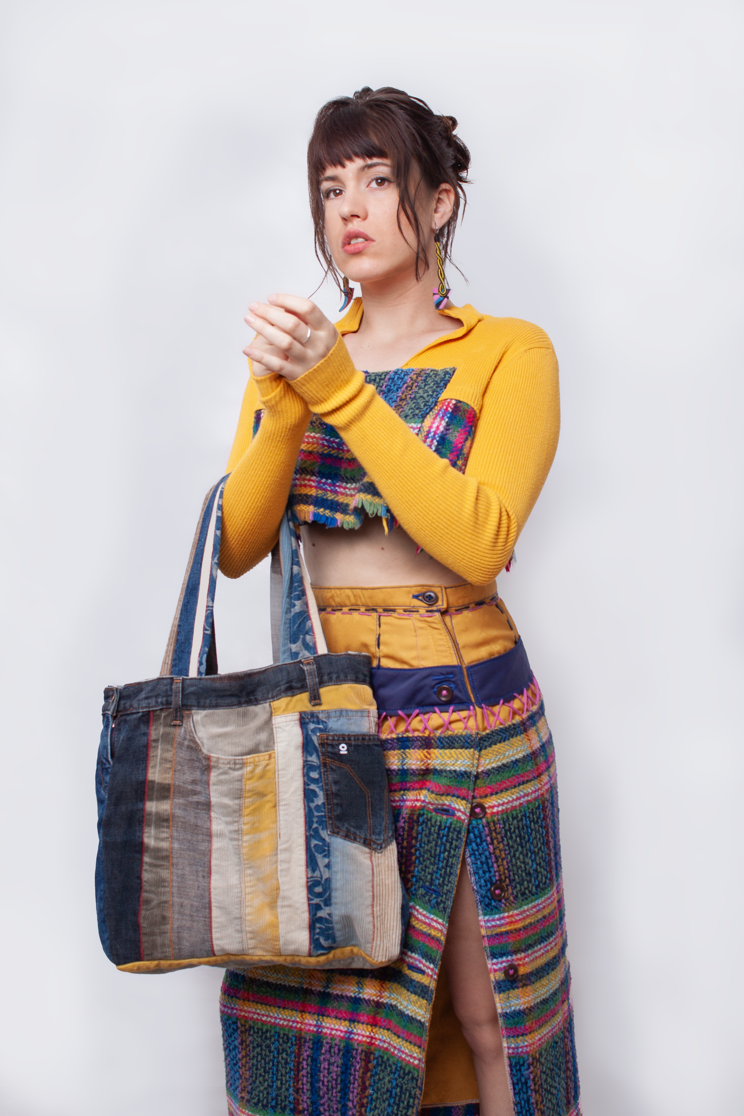 Tartan wool yellow long Skirt