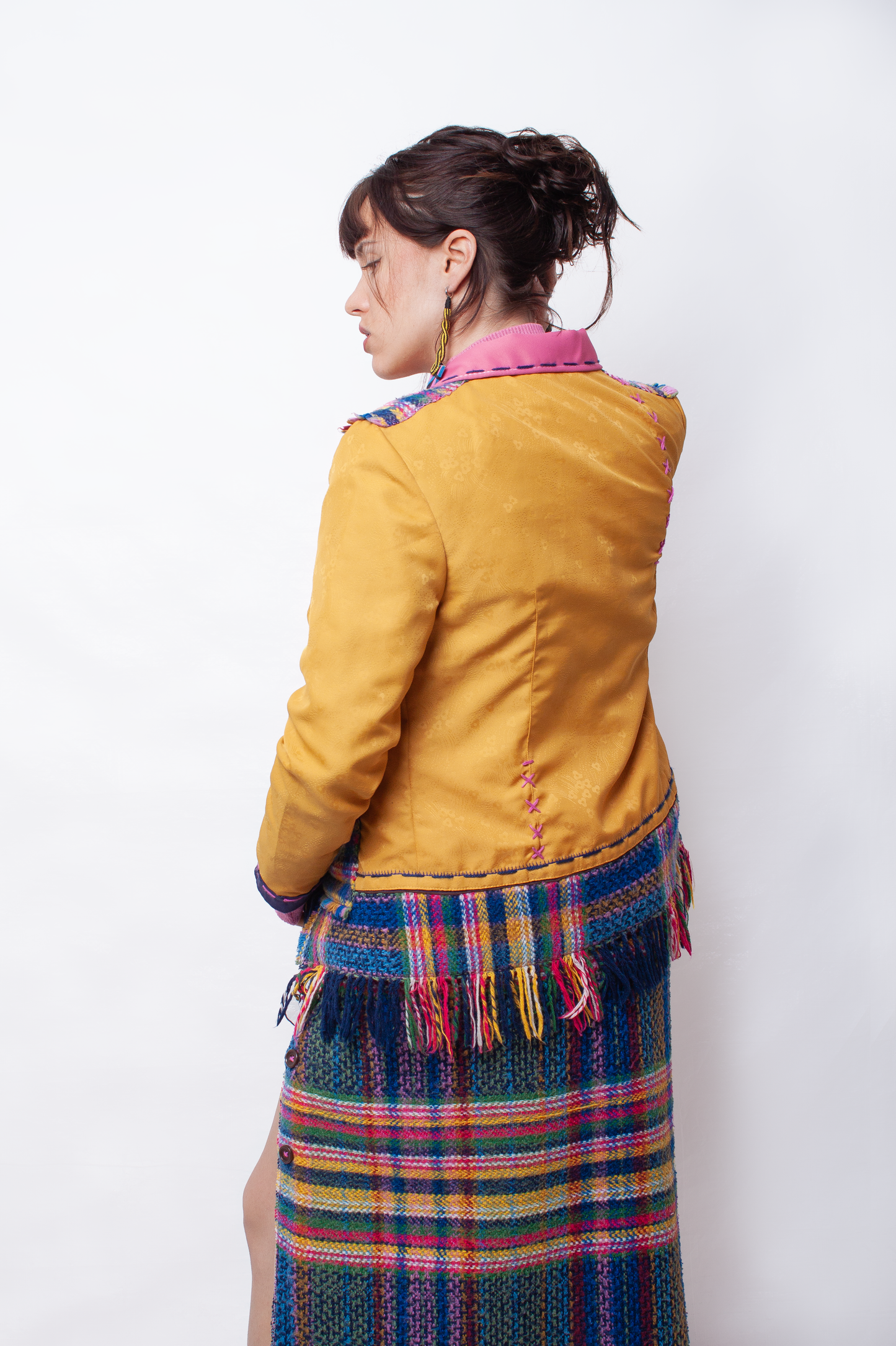 Tartan wool yellow long Skirt