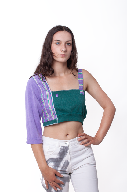 Green and purple asymmetric  crop Top