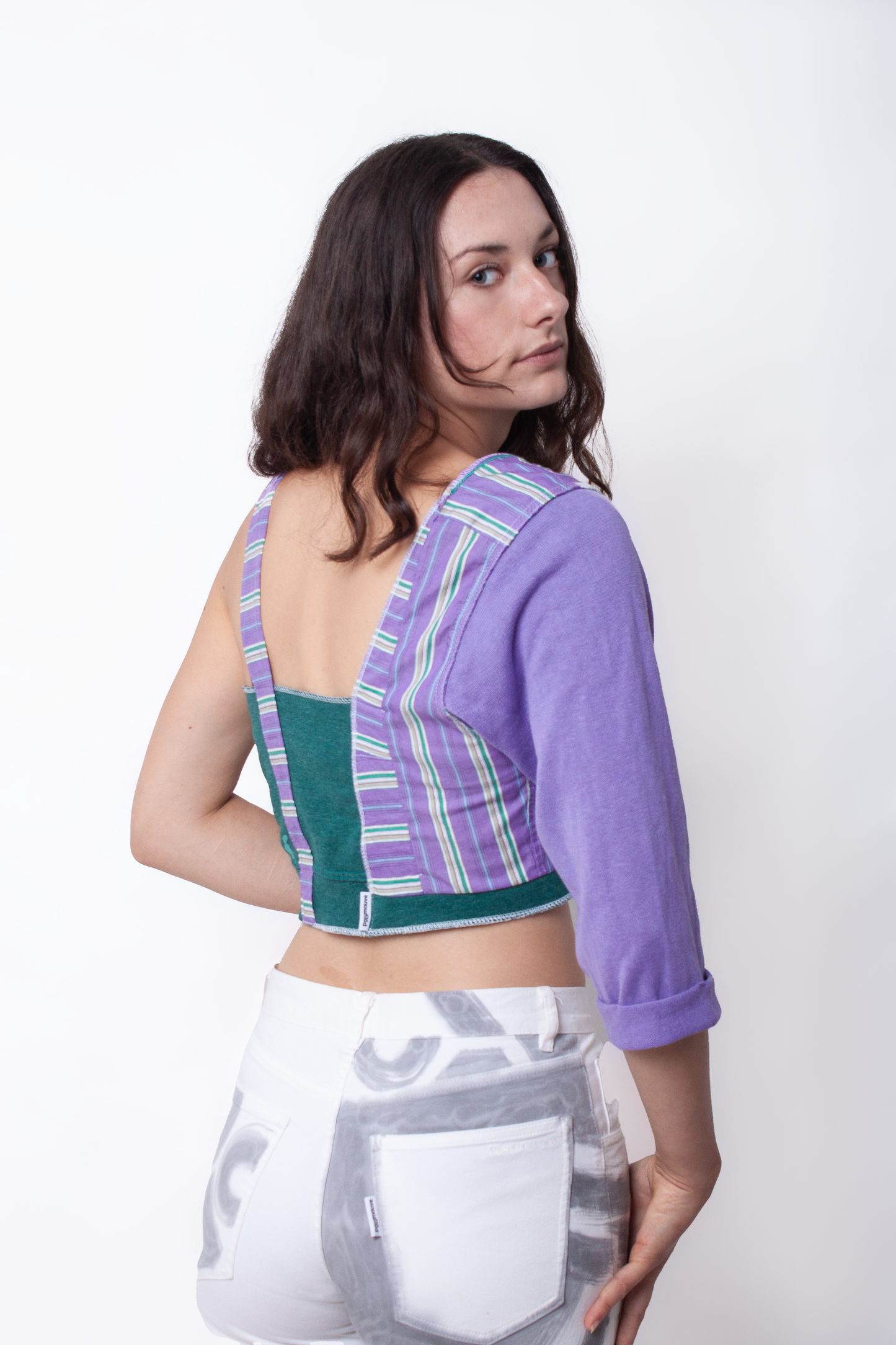 Green and purple asymmetric  crop Top