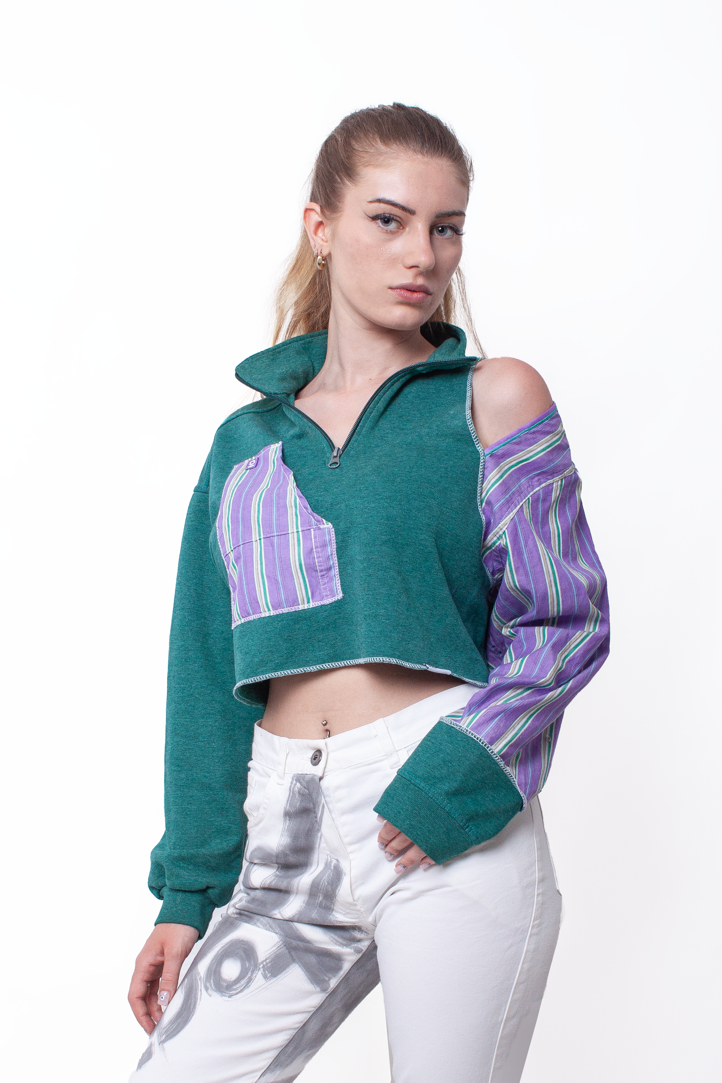 Green and purple striped Sweatshirt