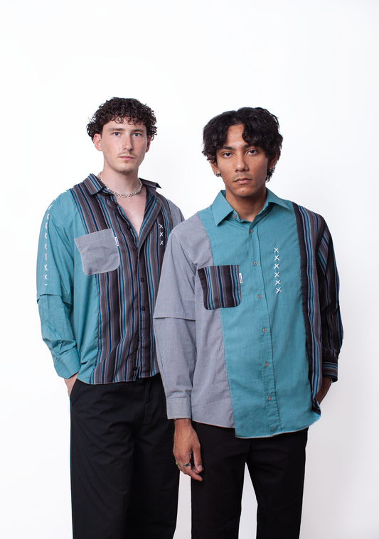 Duo SET, blue grey striped Shirts