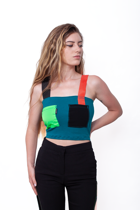 Asymmetric pop pockets crop top (back)