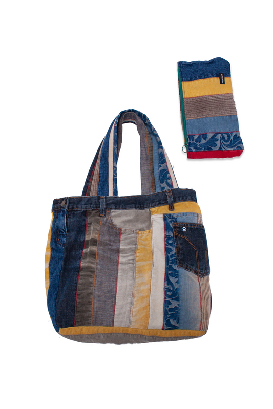 Patchwork SET, Reversible denim Bag and Pouch