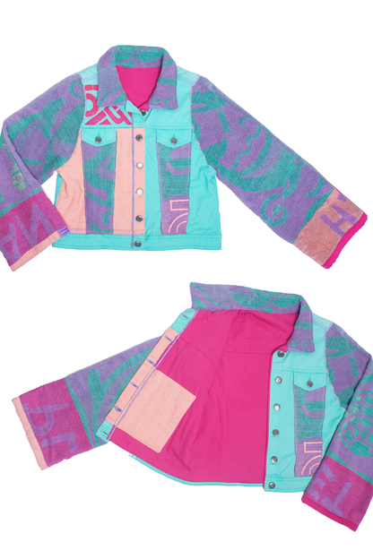 Turquoise, purple and pink terry cloth jacket