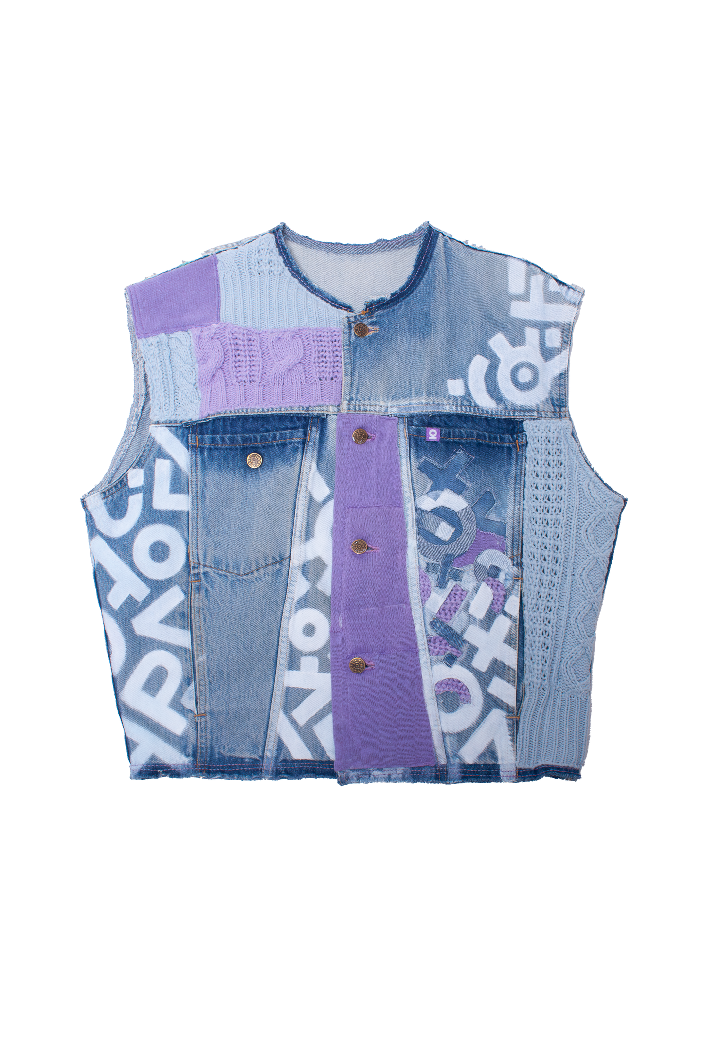 Pastel scripts sleeveless denim Jacket