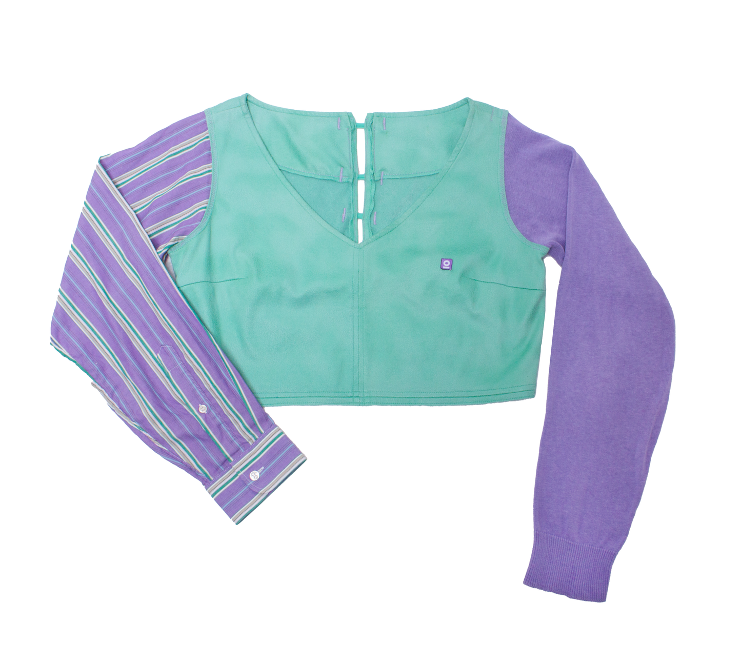 Asymmetric turquoise and purple crop sweatshirt
