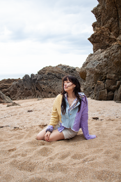 Tricolor pastel sweater with triangular buttons