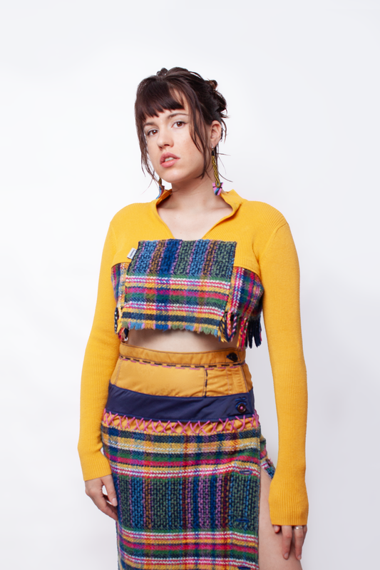 Yellow tartan crop sweater