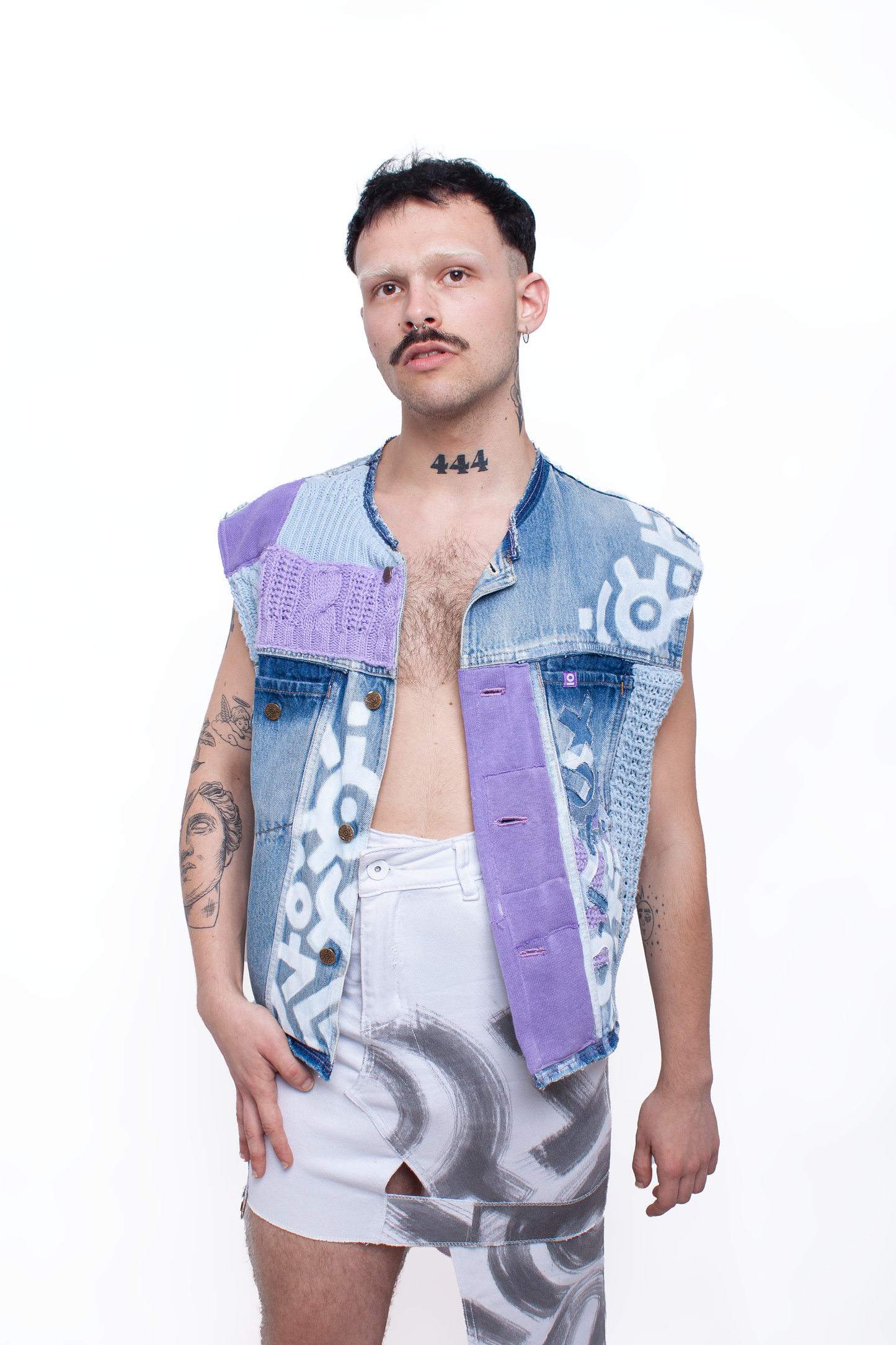 Pastel scripts sleeveless denim Jacket