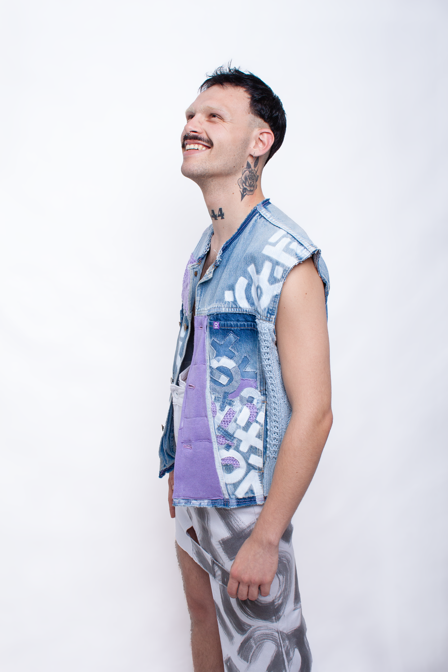 Pastel scripts sleeveless denim Jacket