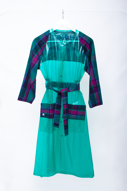 Translucid green and tartan trench