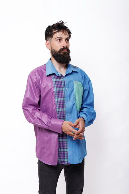 Blue and purple tartan asymmetric Shirt