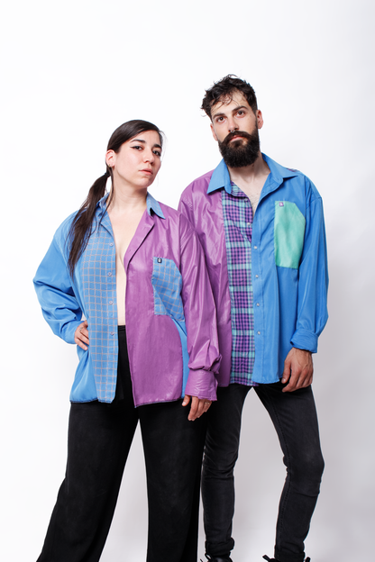 Blue and purple tartan asymmetric Shirt