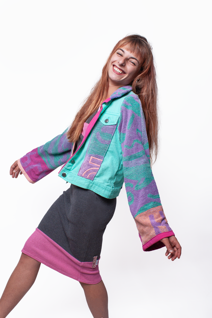 Turquoise, purple and pink terry cloth jacket